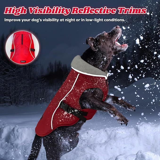 EMUST Dog Coat for Winter, Cozy Winter Jackets for Small/Medium/Large Dogs, Solid Color Dog Apparel for Cold Weather with Fleece Lining, Red, XXXL