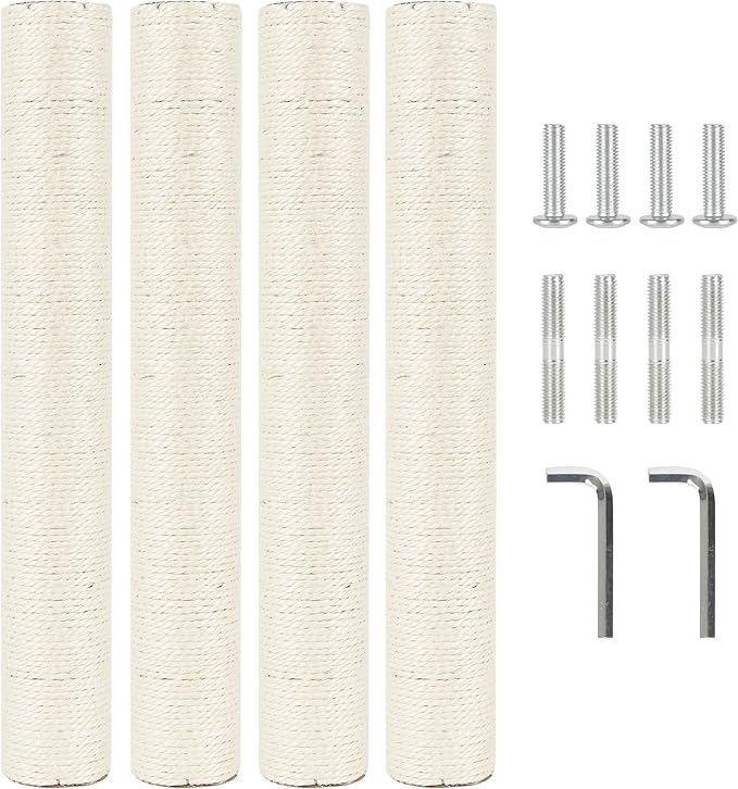 4 Pcs 2.9in 7.4cm Diameter Cat Scratching Post Replacement Pole Parts for Cat Tower (M10, 19.7in/50cm)