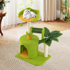 Tangkula Palm Small Cat Tree, Cute Cat Tower with Sisal Scratching Posts, Top Perch, Condo, Self Groomer & Dangling Ball, Unique Cat Tree Tower with Green Leaves for Indoor Cats