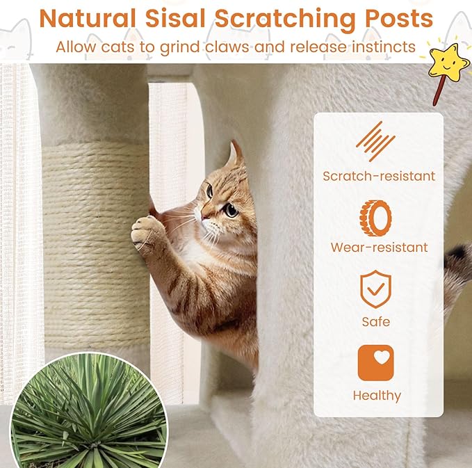 Tangkula Small Cat Tree for Indoor Cats, 25.5 Inch Cat Tower with Sisal Scratching Posts, 2 Large Cat Condos with Padded Top Perch, Modern Cat Climbing Furniture for Adult Cats & Kittens (Beige)
