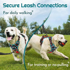 Eagloo Dog Harness Small Sized, Easy Wearing with 3 Buckles, Adjustable No Pull Pet Harness with 2 Rings for Walking, No Chock Reflective Soft Padded Vest with Control Handle, Red & Teal, S