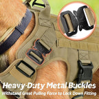 rabbitgoo Tactical Dog Harness for Large, Heavy Duty Pet Harness with Handle, No-Pull Service Vest Large Breed, Adjustable Military Dog Vest for Training Hunting Walking, Brown, XL