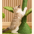Happy & Polly 42-inch Flower-Shaped Cat Tree with Sisal Scratching Post, Modern Wood Color, Floor Mount, Indoor Climbing