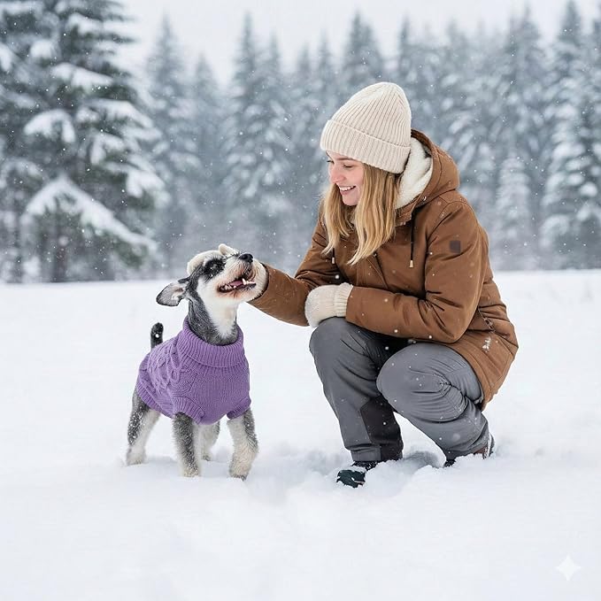 Dog Pullover Sweater, Cable Knitwear, Warm Clothes for Chihuahua, Bulldog, Dachshund, Pug, Yorkie, Dog Outfits for Small Dogs Medium Dogs (Purple L)