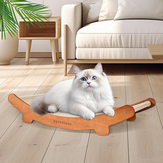 Sisal Cat Scratcher Bed Shaped U, Beech Wood Cat Scratching Pad Indoor cat Toy,Durable Cat Scratcher,Wooden Cat Furniture Protector, Large Cats Scratcher Lounge,Clawing and Play