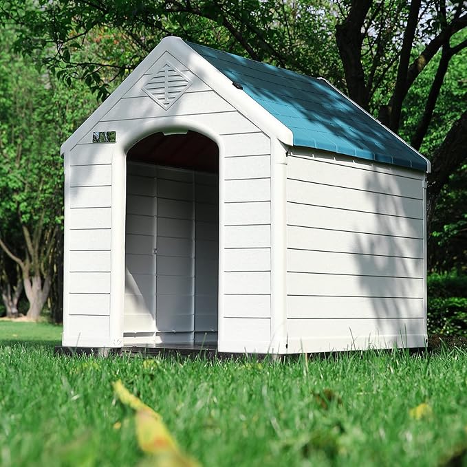 OFIKA Large Dog House Outdoor Indoor,Insulated Plastic Dog House for Small Medium Large Dogs,Durable Waterproof Dog House with Air Vents and Elevated Floor, Ventilate & Easy Clean, Assemble