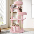 Allewie 55.5 in Cat Tree for Indoor Kitties/Soft Plush Perches/Multi-Level Cat Tower/Sisal Scratching Posts/Crescent Plates/Round Jumping Board/Hanging Ball/Pet Activity Center/Pink