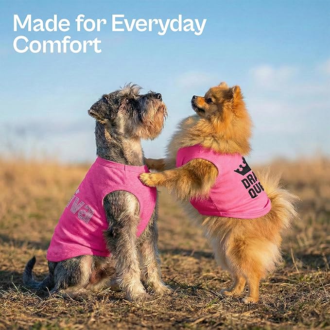 Parisian Pet 2 Pack Dog Shirts – 100% Cotton Pink Shirts for Medium Dogs Girl – Sleeveless Diva and Drama Queen Dog Clothes – Breathable Summer Pet Apparel - Stretchy and Stylish T Shirts for Dogs