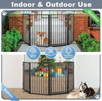 Metal Freestanding Dog Gates with Door for Outdoor Indoor,80'' Extra Wide Free Standing Dog Gate for Doorways,Large Openings,Deck,Yard,Porch,Foldable Safety Pet Fence(Black,4 Panels)