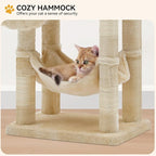 YITAHOME 44in Multi-Level Cat Tree for Indoor Kittens, Cat Furniture with Scratch Posts, Window Padded Plush Perch, Comfortable Hammock, and Interactive Pompoms, Beige