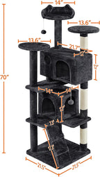 Topeakmart 70in Cat Tree, Multi-Level Cat Tower with Scratching Post Dangling Ball and Condos Cat Furniture for Indoor Cats, Black