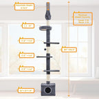 Yaheetech Cat Tree, Floor to Ceiling Cat Tower for Large Cats, 89-104.5in Height Adjustable Tall Climbing Tree w/Scratching Posts, Condo and Perches, Dark Gray