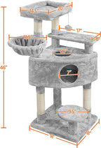 Topeakmart 46'' Cat Tree Cat Tower, with Thicker Scratching Posts, Larger Plush Perch, Spacious Condo, Basket, Multi-Level Cat Condo Furniture for Indoor Cats Kitty Pet Play House