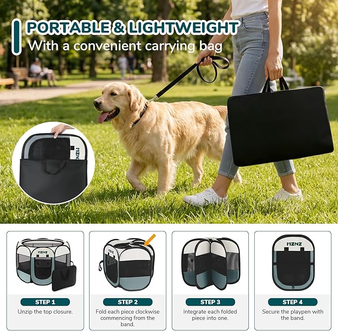 Dog Cat Playpen, Portable Puppy Pet Crate Indoor for Small Dogs Cats Rabbits, Foldable Dog Cage Enclosure for Outdoor, Pop Up Dogs Tent Kennel with Carrying Case, Grey
