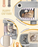 62.6" Cat Tree for Indoor Cats, Cat Tower, Multi-Level Cats Condo with 8 Scratching Posts, 3 Platforms, 2 Caves, Basket, Plush Balls, Sisal Rope, Anti-Tip Kit, Light Grey MS15918LG