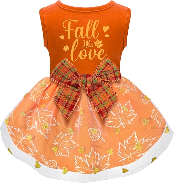 Dog Thanksgiving Outfit Funny Puppy Dog Dress with Bow for Small Medium Dogs Cute Fall Pet Costume for Cats Dogs Thanksgiving Day Halloween