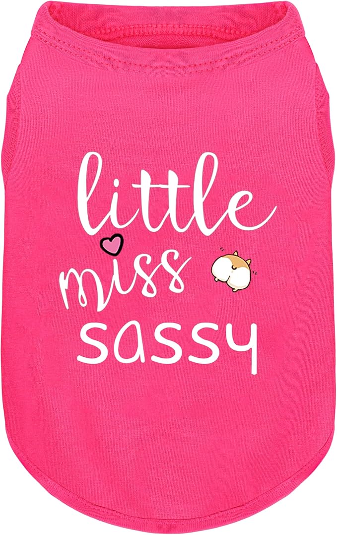 Pink Cotton Dog Shirt with 'Little Miss Sassy' Corgi Butt Print, Soft & Breathable Pet Apparel for Small to Large Dogs, All-Season Sleeveless Vest, Cute and Comfortable Dog Outfit.XL