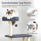 Small Cat Tree Tower with Lots of Scratching Posts - 42 Inch Medium Compact Cats Scratch House with Hammock Perch for Multi Level 2 Kitty - Indoor Corner Cat Bed Condo Climbing Gym Towers Furniture