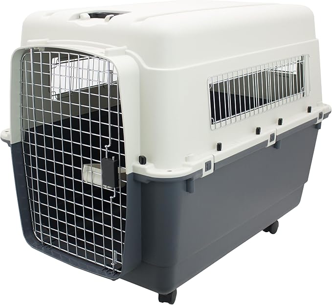 SportPet Designs Plastic Kennels Rolling Plastic Airline Approved Wire Door Travel Dog Crate, XXX-Large