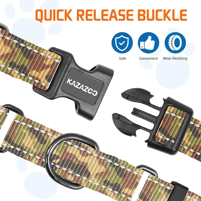 Kazazoo Reflective Martingale Collar for Dogs with Quick Release Buckle Adjustable Soft Durable Dog Collar for Small Medium Large No Pull Training Dog Collars-Camo S