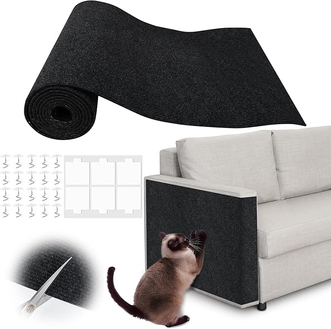 Cat Scratch Furniture Protector - 158" x 15.8" Trimmable Self-Adhesive Cats Claws Scratch Pads, DIY Cat Climbing Couch Protector for Scratch Post Cat Tree Replacement Indoor (Black)