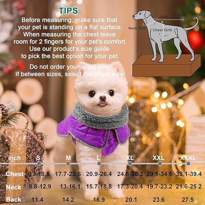 Fragralley Dog Winter Coat, Waterproof Windproof Reflective Fleece Jacket with Harness Hole, Warm Snow Vest for Small Medium Large Dogs, Ideal Gifts