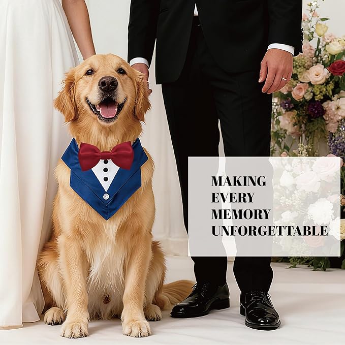 AVERYDAY Dog Tuxedo Bandana Collar for Wedding Outfit, Dog Tux Costume with Bowtie, Pet Harness with Leash Ring for Birthday Party Christmas, Formal Wear Suit and Tie for Small Medium Large Breeds
