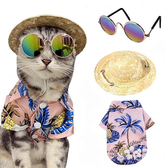 Pet Shirt Summer Breathable Pet Dog Hawaiian Costume Pet Cat Sunglasses Hawaii for(Pink)