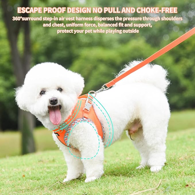 AIITLE Small Dog Harness - Breathable Double-Layer Jacquard No-Choke Vest, Durable Anti-Tear Fabric with Reflective Trim - Perfect for Running, Parties, Daily Walks (Orange, XS)