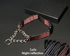 Martingale Collars for Dogs, Heavy Duty Stainless Steel Chain Training Collar, Reflective Nylon Adjustable Collar with Quick Release Buckle, Suitable for Puppy Medium Large Dogs((Red, L)