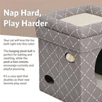 MidWest Homes for Pets Feline Nuvo Curious Cat Cube, Foldable Cat Hideout with Toy, Bolstered Bed Top, Mushroom Diamond, Faux Fur