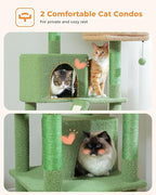 PEQULTI 71'' Cat Tree for Indoor Cats with Big Hammock, Tall Cat Tower for Large Cats with 2 Cat Condo, 2 Soft Top Perch, Scratching Posts and Pad, Green