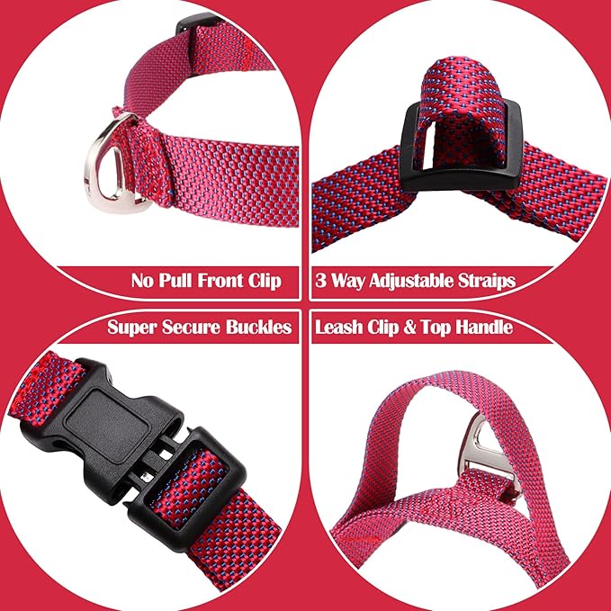 Annchwool No Pull Dog Harness with Front Clip and Easy Control Handle-Belly & Chest Adjustable Dog Harness and Leash Set for Medium Large Dogs-Heavy Duty Vest Harnesses Easy for Walking(Red,XL)