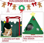 Christmas Cat Tree Tower for Indoor Cats - 45In Multi-Level Cat Climbing Tower with Cat Condos, Xmas Tree Gift Box Shaped Condo Candy Cane Design Cute Cat Tree Tower Holiday Decoration