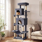 PETSITE 70-inch Tall Cat Tree, Modern Multi-Level Cat Tower with 2 Comfy Condos, Sisal Scratching Posts, Snug Hammock, and Dangling Ball, Ideal for Indoor Cats and Kittens (Dark Grey)