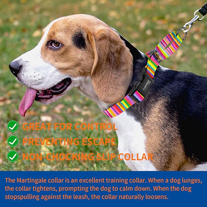 Kazazoo Martingale Collar for Dogs with Quick Release Buckle Adjustable Soft Durable Dog Collar for Small Medium Large No Pull Training Dog Collars-Rainbow S