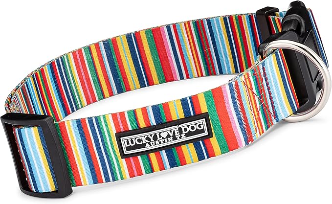 Lucky Love Dog Wide Dog Collar - Adjustable, Durable, Soft Webbing, & Comfortable 1.5 inch Wide Collar for Dogs Male and Female with Strong Buckle - Hippie, X-Large