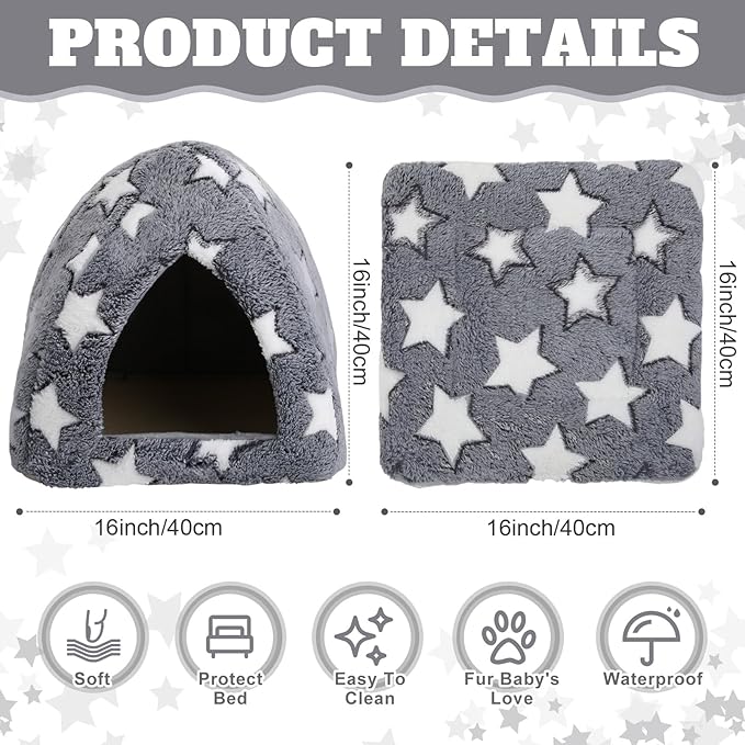 Cat Bed for Indoor, Self Warming Cozy Cat House Cave Bed Kitten Tent for Small Pets Hideout with Self Heating Mat Soft Removable Washable Cushion for Puppy Bunny Small and Medium Pet