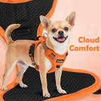 Funfox Dog Harness No Pull, Adjustable Pet Vest Harness, Super Soft Material with Vertical Handle Easy Control, Reflective Night Walking, 2 Leash Clips for Medium Sized Dogs, Orange, M