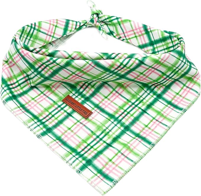 Elegant Little Tail Dog Bandana - Spring Pet Birthday Cotton Bibs Scarf Green Soft Adjustable Square Kerchief for Small to Large Dogs