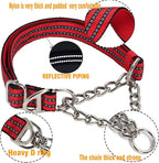 Martingale Dog Collar for Training,Adjustable No Pull Reflective Collar with Chain for Medium to Large Dogs Secure/Comfortable Walking Collar for Night Safety（Red M）