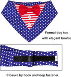 ADOGGYGO American Flag Dog Tuxedo Bandana, Red Blue Pet Tux with Bowtie Adjustable 4th of Julty Bandana Costume for Medium Dogs Pets (M)