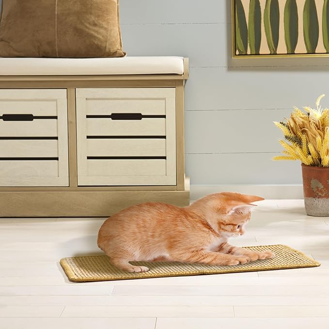 SAFAVIEH Cat Scratch Mat Pad Collection, 10" x 24", Brown, Sisal & Jute Boucle Weave, Velcro & Slip Resistant Backing