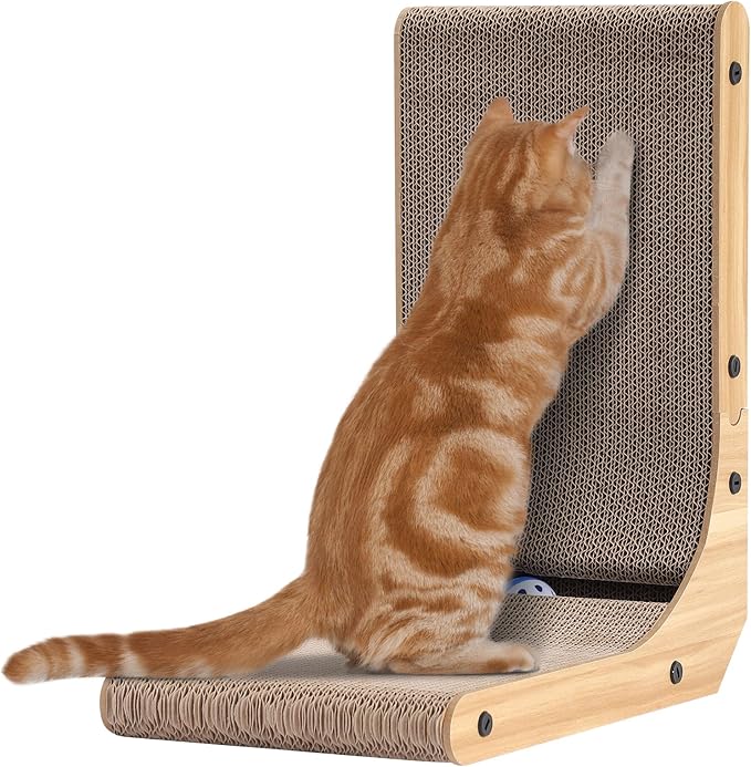 KIGOTY Cat Scratcher,17 Inch L Shape Cat Scratch Pad, Vertical Cat Scratcher Board, Cats Scratchers for Indoor Cats, Cardboard Cat Scratching with Ball,Cats Toys