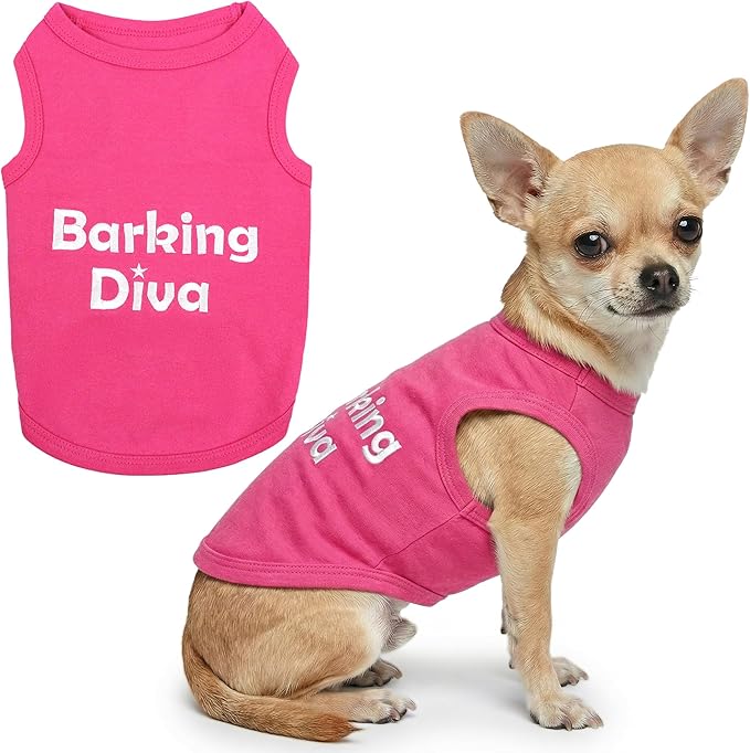Parisian Pet Dog Shirt – 100% Cotton Barking Diva Shirts for Small Dogs – Pink Sleeveless Puppy Clothes – Lightweight and Breathable Pet Apparel – Girl Dog Clothes - Stretchy T Shirts for Dogs