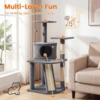 PETSITE 44-inch Multi-Level Cat Tree, Modern Cat Tower with Sisal Scratching Posts, Cozy Condo, Playful Cat Hole, Sisal Covered Ladder, and Dangling Ball, Ideal for Indoor Cats and Kittens (Grey)