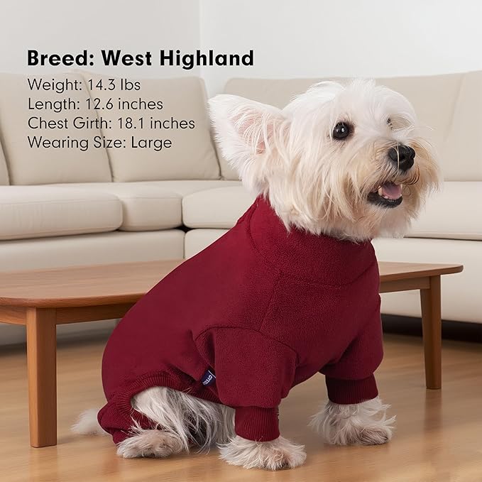 cyeollo Dog Pajamas Large Sized Dog, Fleece Dogs Pjs Thermal Doggie Onesie Soft Stretchy Doggie Sweater Pet Jammies Clothes for Large Dogs Female & Male, Burgundy 2XL