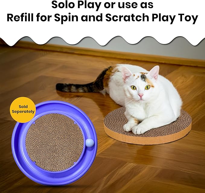 Scratch and Spin Cat Scratcher Replacement Pads for Active Play, Natural Recycled Corrugated Cardboard, Supports Pet Behaviors, Relieves Stress - 4 Count