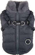 Puppia Donavan Winter Dog Coat with Integrated Harness No Pull Cold Weather Waterproof Warm Fleece Back Zipper for Small & Medium Dog, Grey, XX-Large