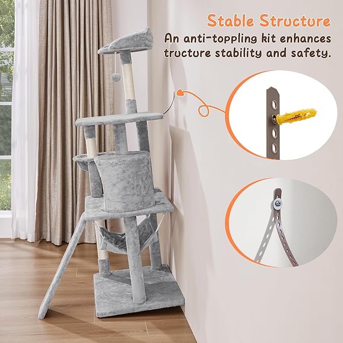 Topeakmart Cat Tower for Indoor Cats 63.5inch, Cat Furniture Condo with Scratching Posts as Kitten Activity Center
